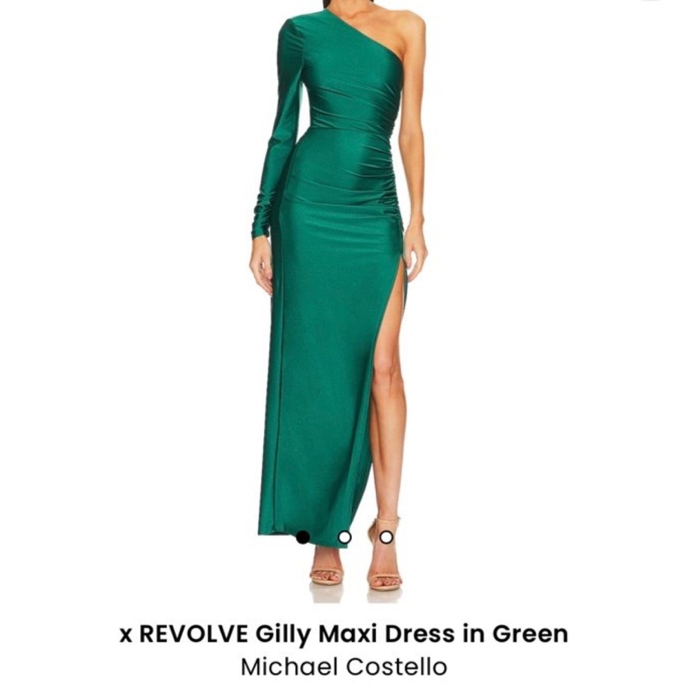 Michael Costello One-Shoulder Green Maxi Dress